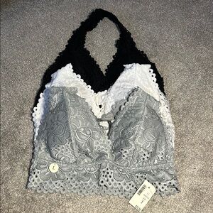 Lace Bralette Set - Black, White, Gray